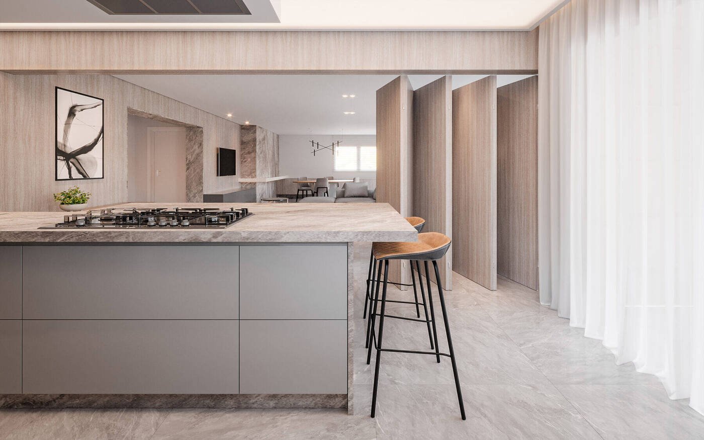 Cozinha — Passagem para o Living — Apartamento A|J, Jardim Europa, São Paulo — ML Arquitetos Associados