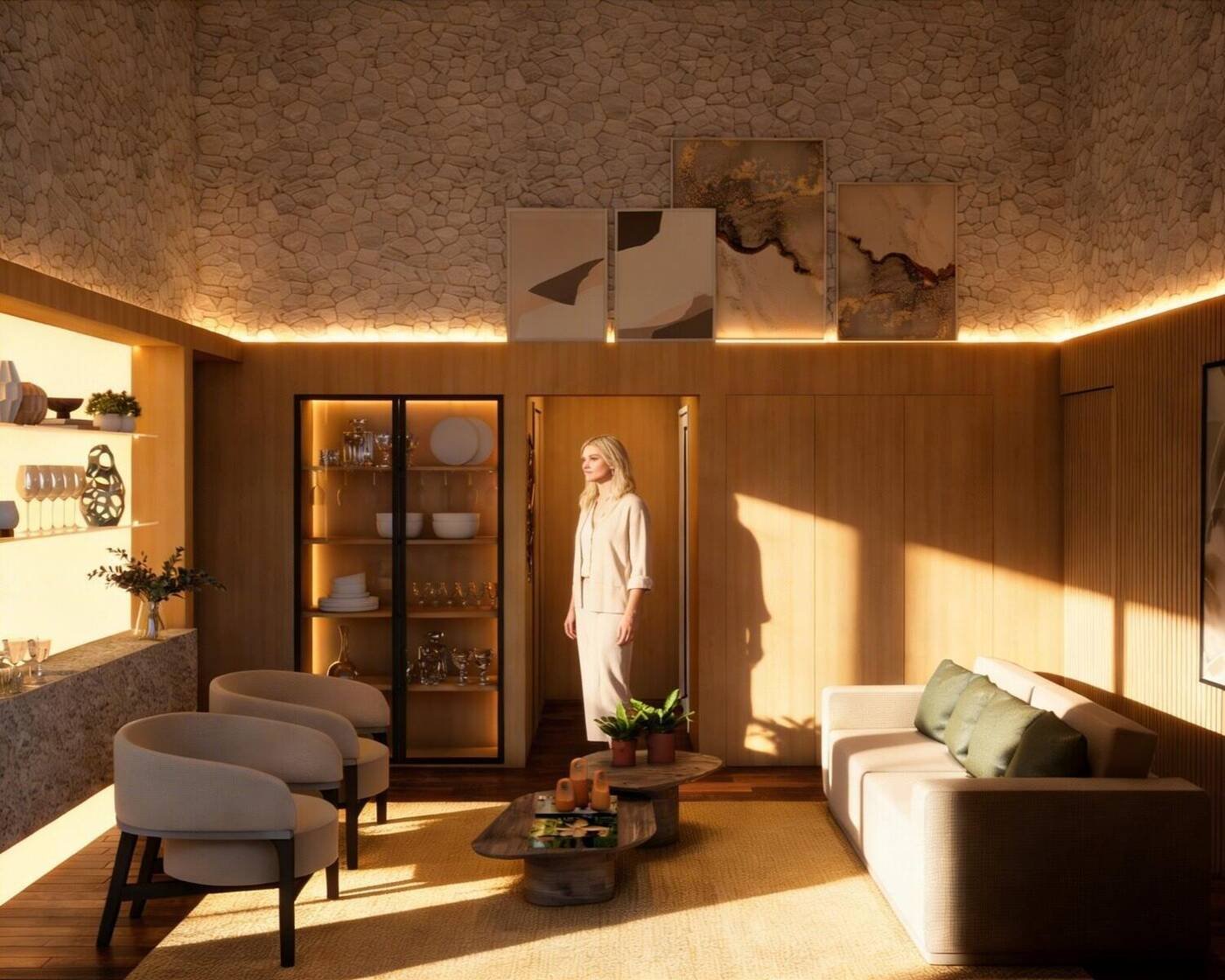 Estar Integrado com Adega e Cristaleira — Apartamento C|D, Perdizes, São Paulo — ML Arquitetos Associados